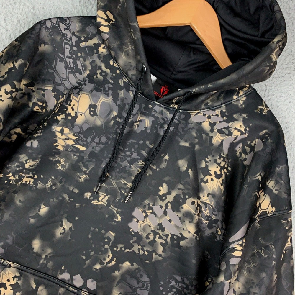 Kryptek Hoodie Men's Large L Black Camo Typhon Hunting Sweatshirt Spartan Logo